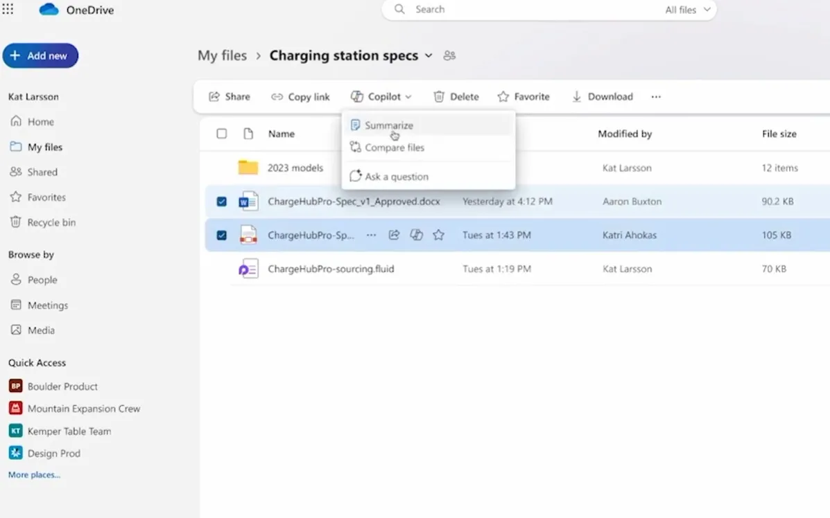 copilot features in onedrive web