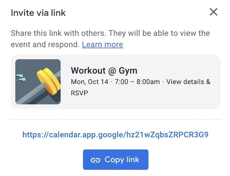 Copying an invitation from Google Calendar