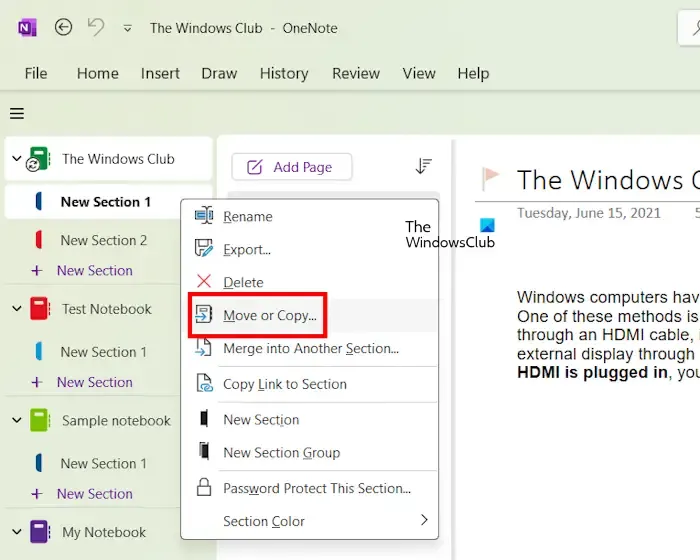 Copia il blocco appunti di OneNote