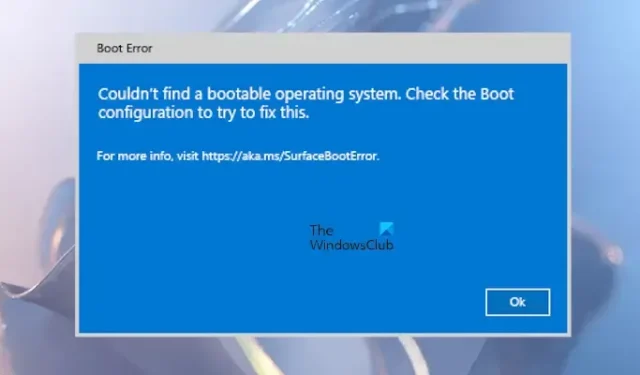 Resolution for Surface Error: Could Not Find a Bootable Operating System