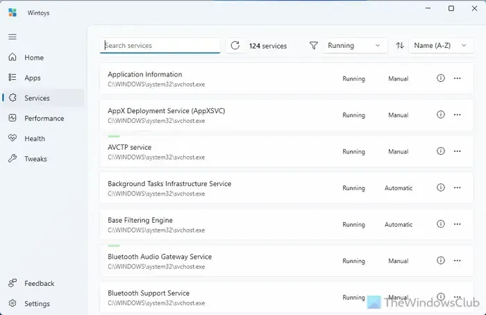 Managing Services with Wintoys in Windows 11