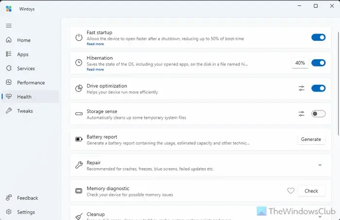 Améliorer la santé du système avec Wintoys sous Windows 11