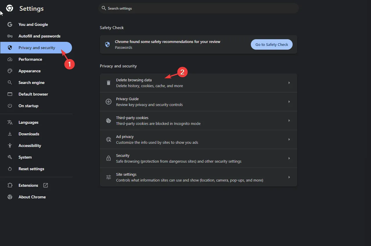 Delete browsing data Dexcom Clarity network error