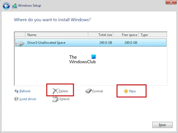 Delete hard drive partition installing Windows