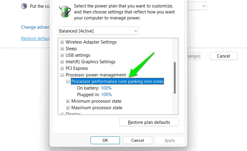 Power management options in Windows