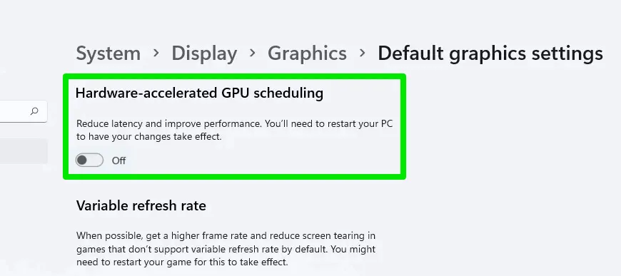 Opciones de aceleración de hardware en la configuración de Windows