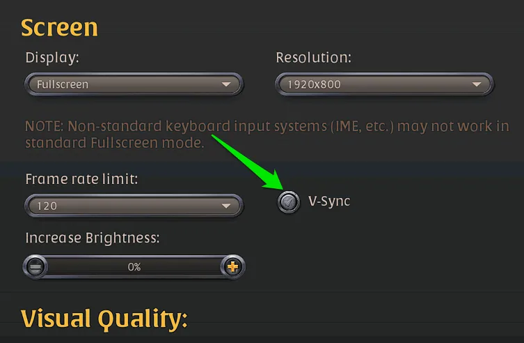 Game settings with V-Sync disabled