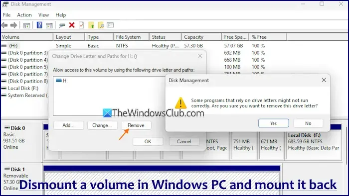 smontare volume gestione disco windows 11