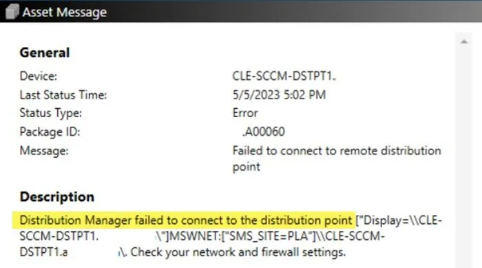 Failed to connect to Remote Distribution Point