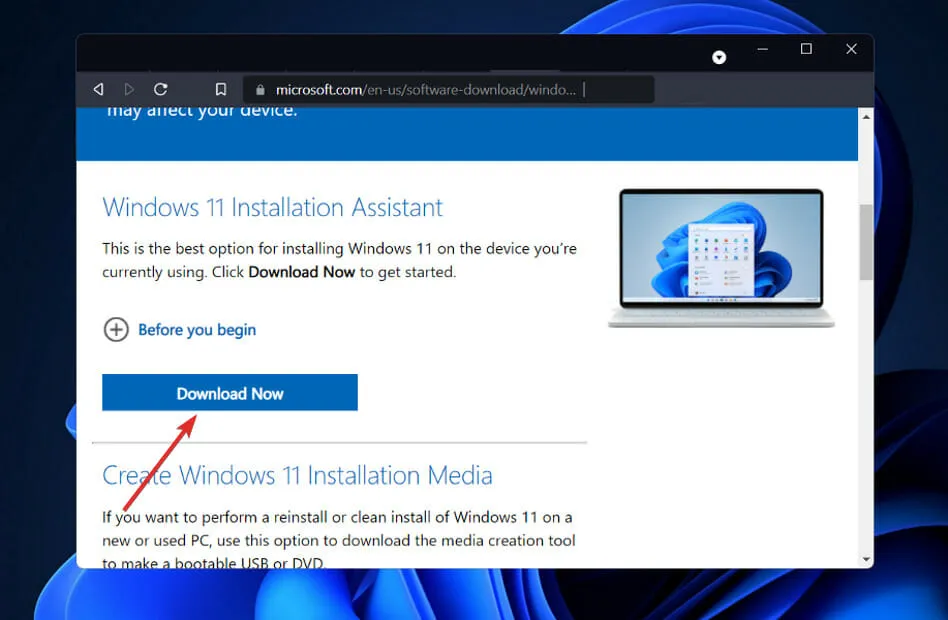 Scarica l'Assistente all'installazione di Windows 11