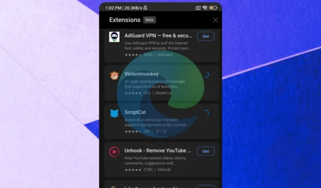 Microsoft Edge pour Android teste de nouvelles extensions intéressantes, notamment des VPN comme Nord et Touch