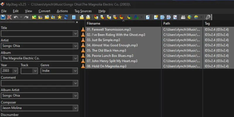 Saisie d'informations pour l'édition par lots dans MP3Tag