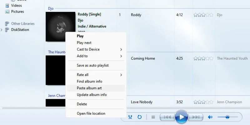 Adicionar arte de álbum no Windows Media Player