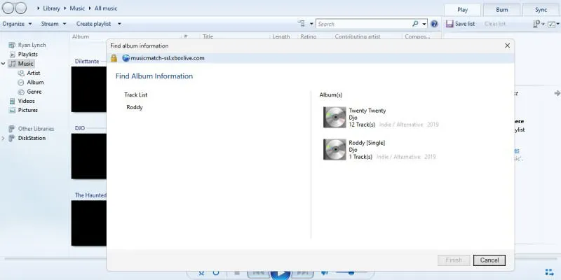 Album Info Search Results in Windows Media Player