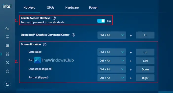 Activar teclas de acceso rápido en el panel de control de gráficos