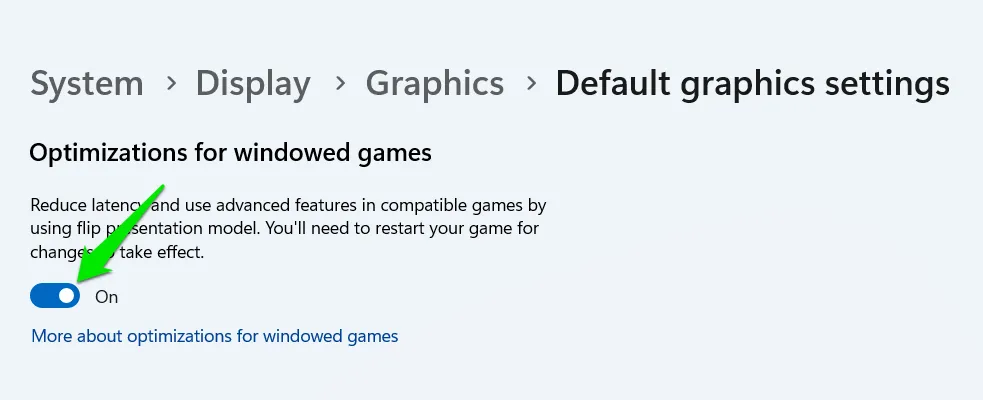 Windows 11 Optimizations for Windowed Games option