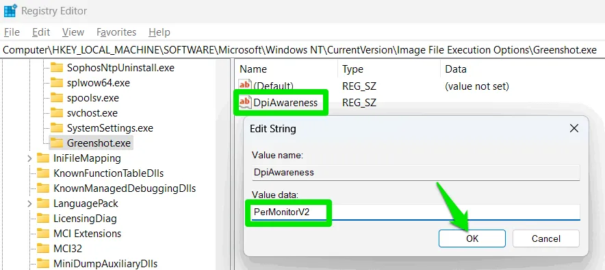 Setting the registry string for DPI