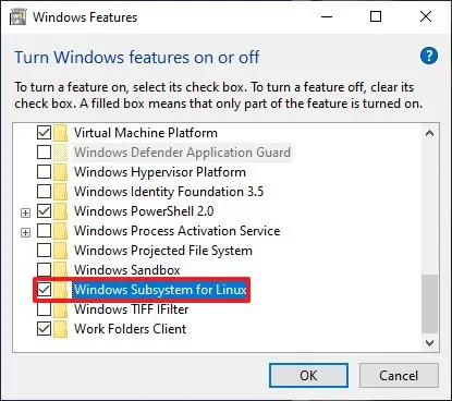 Włącz WSL 1 w systemie Windows 10