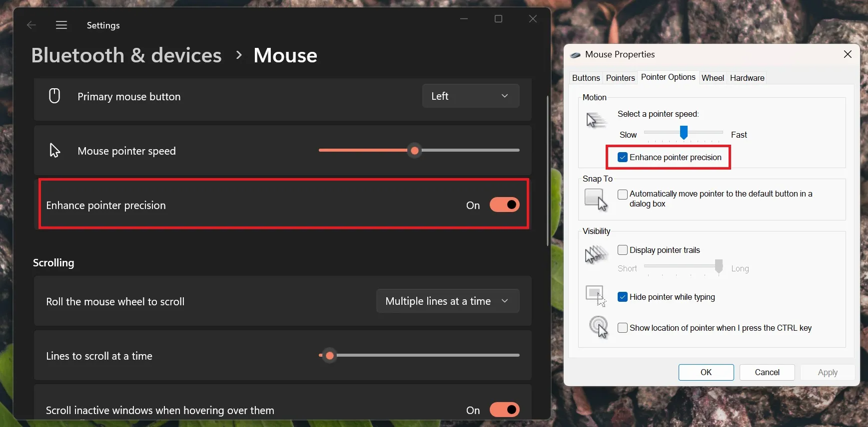 enhanced pointer precision in settings windows 11 24h2