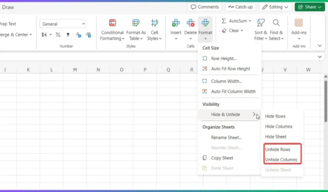 Microsoft Excel ですべての行と列を再表示する手順ガイド