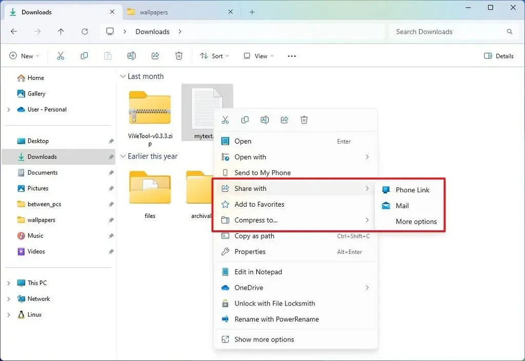 File Explorer new Share with menu