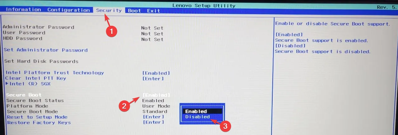 disable secure boot winload.efi