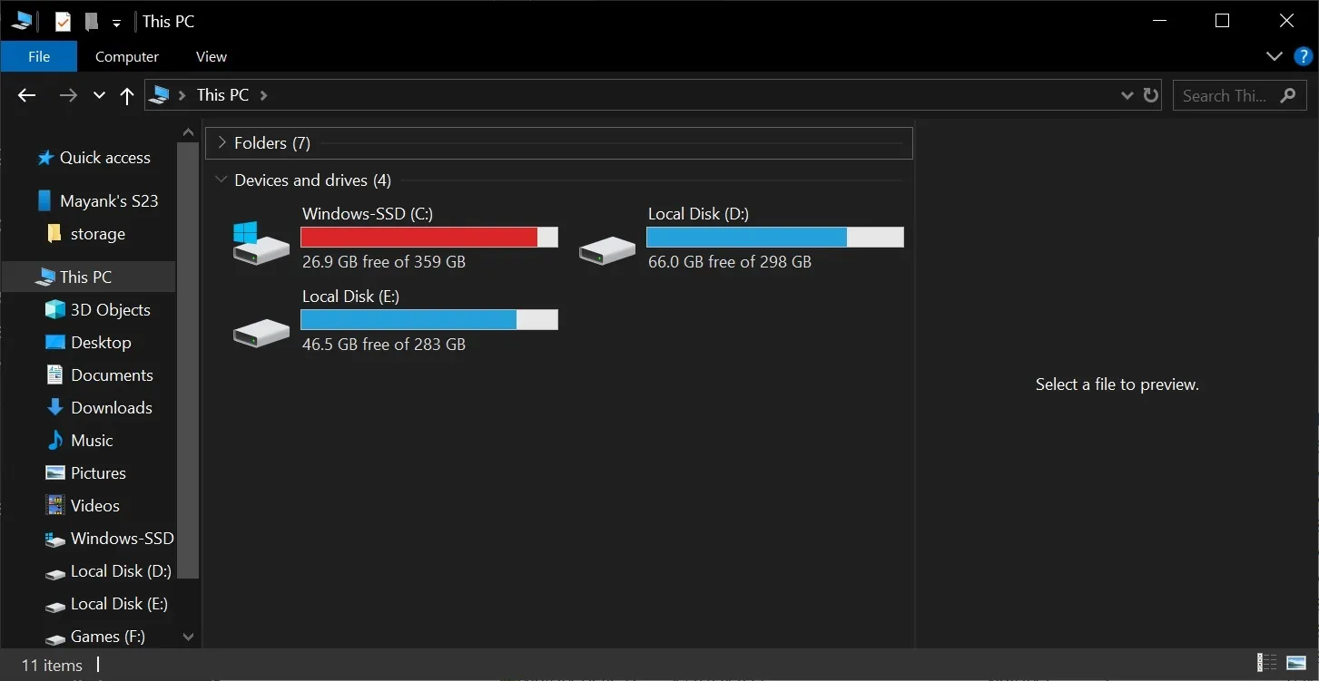 File Explorer Android storage shortcut