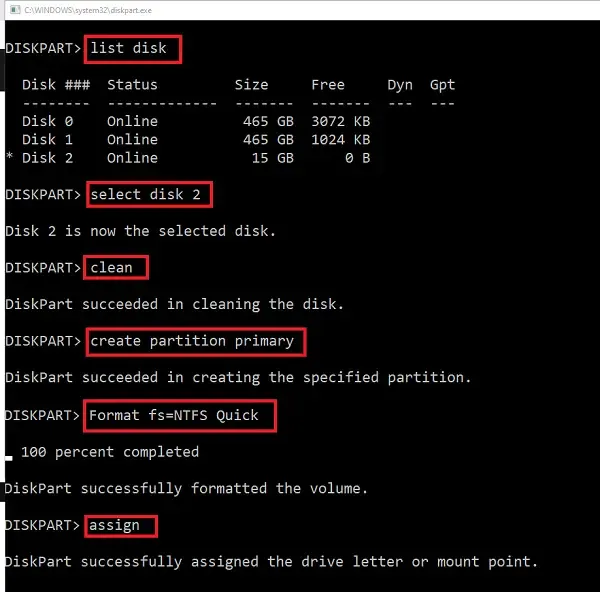 Símbolo del sistema para formatear una unidad USB en Windows 10