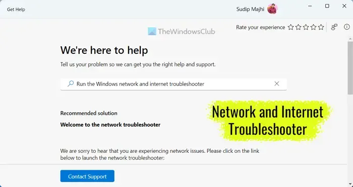 Get Help Network and Internet Troubleshooter