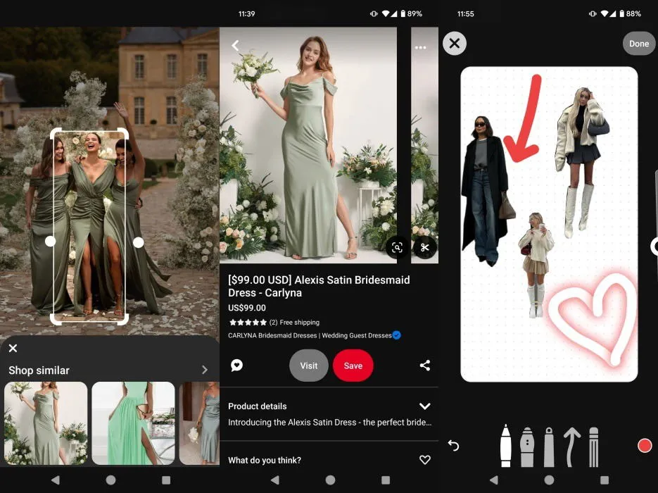 Présentation de l'interface de l'application Pinterest.