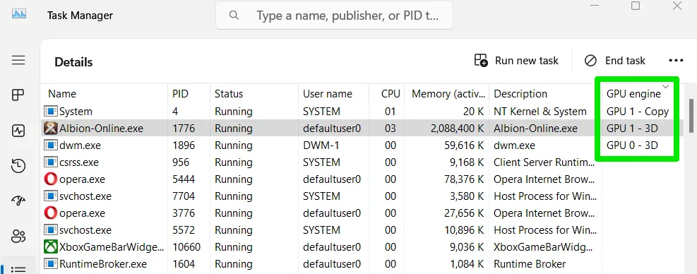 GPU Engine Column in Task Manager