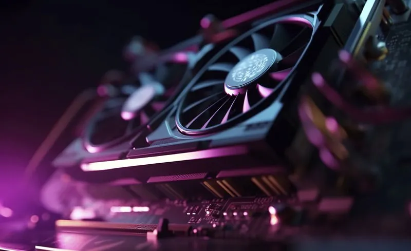 GPU élégant avec lumières violettes