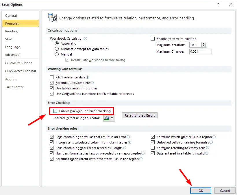 Enable background error checking