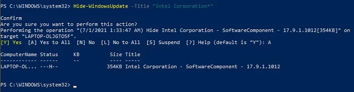 Comment masquer les mises à jour à l'aide de PowerShell dans Windows 10