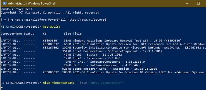 Hoe u updates kunt verbergen met PowerShell in Windows 10 Update verbergen