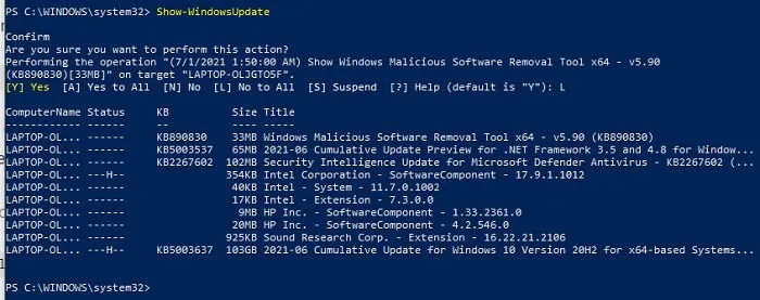 Jak ukryć aktualizacje za pomocą programu PowerShell w systemie Windows 10 Pokaż aktualizacje