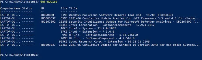 Comment masquer les mises à jour à l'aide de PowerShell dans la liste des mises à jour de Windows 10