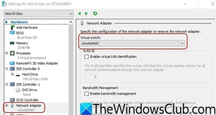 Ajuste de la configuración del adaptador de red Hyper-V