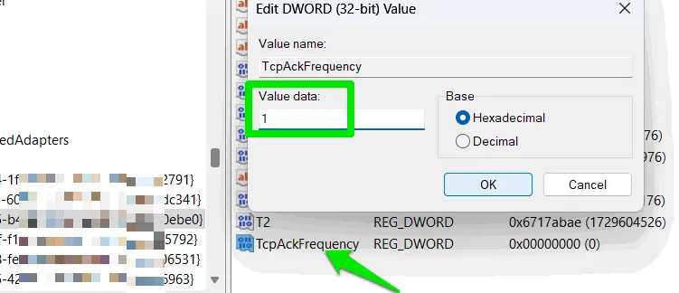 TCP 確認応答のレジストリ変更