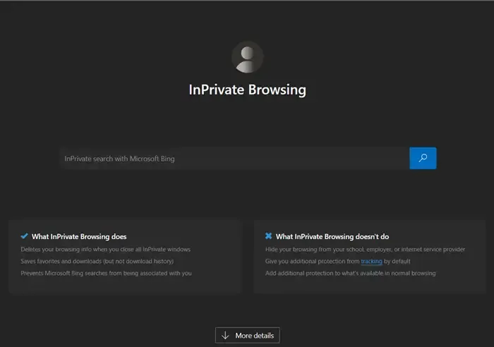 Open InPrivate-browsen in Edge