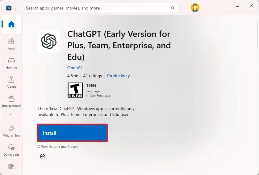 Microsoft Store에서 ChatGPT 앱 설치