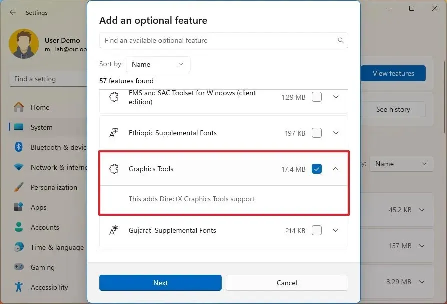 Funzionalità facoltative di installazione di Windows 11