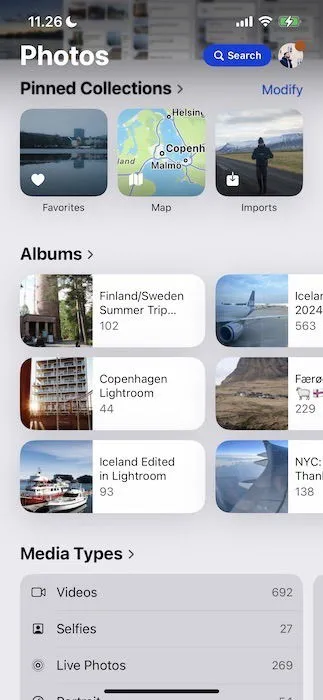 Un interno riorganizzato nell'app Foto di iOS 18