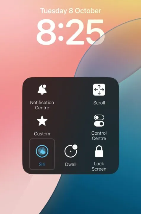 Captura de pantalla del panel AssistiveTouch del iPhone para una fácil navegación.