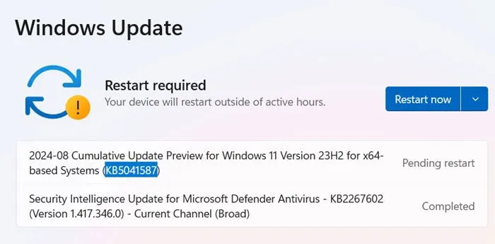 Windows 11 KB5041587 update for August 27, 2024.