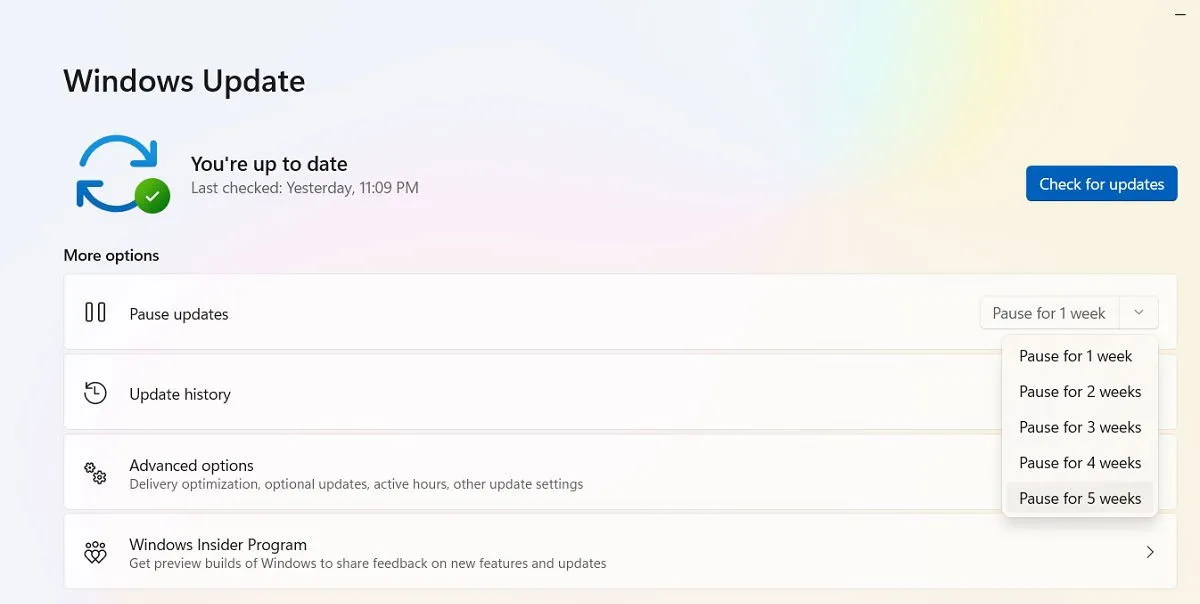 Pauzeer Windows-updates maximaal vijf weken.