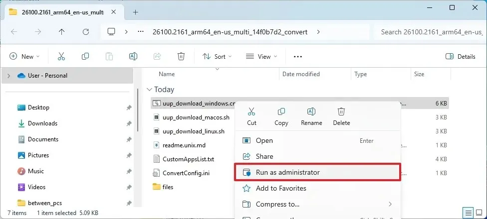 UUP Dump スクリプトを実行して ARM 用の Windows 11 ISO をダウンロードします