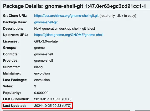 gnome-shell の最新の Git リリースを追跡する AUR パッケージ。