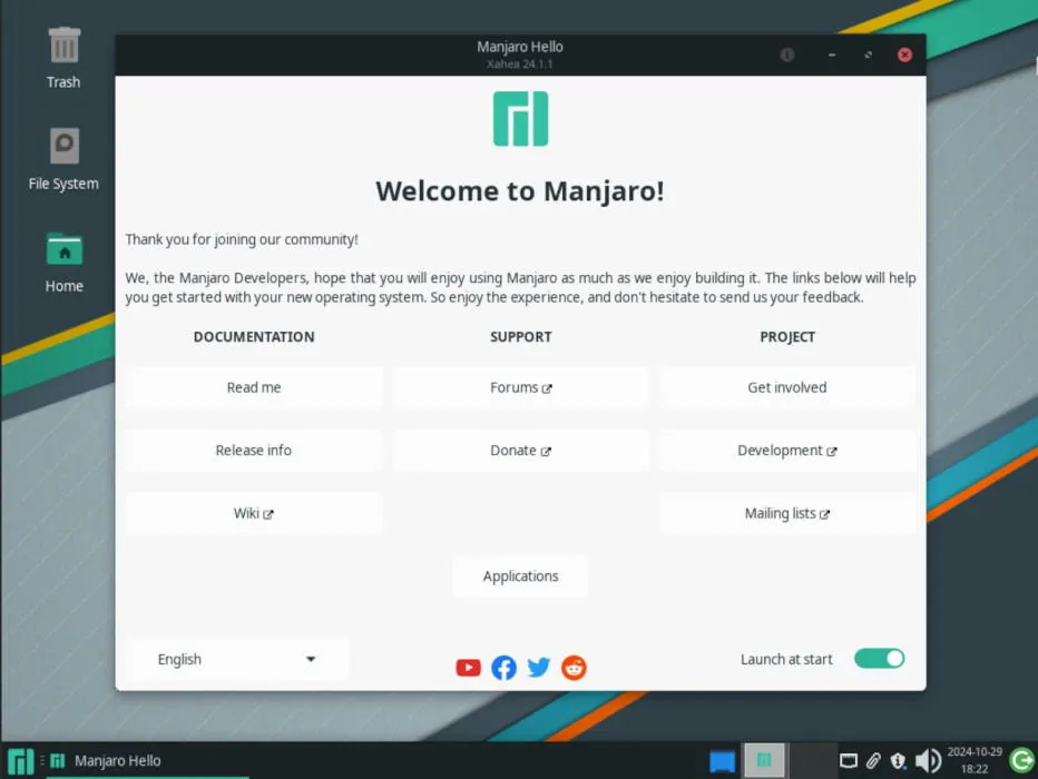 Manjaro Linux running the XFCE desktop environment.