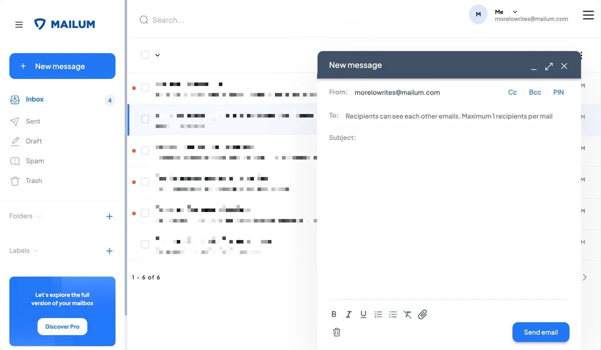 Mailum Compose e-mail crittografata Blur